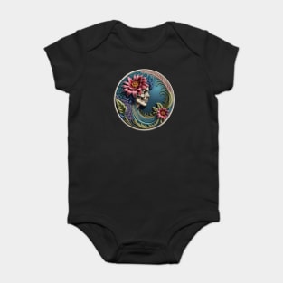 Floral Grateful Skeleton Embroidered Patch Baby Bodysuit